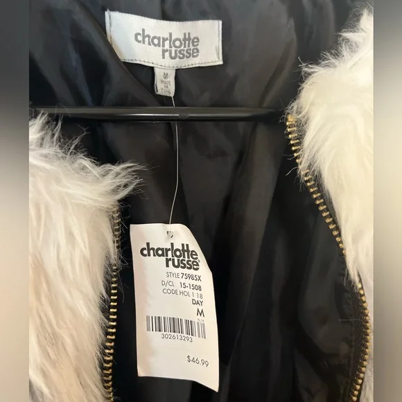 FUZZY ZIP UP COAT, FUZZY JACKET, BLACK AND WHITE FUZZ, WOMENS SIZE MEDIUM - Picture 5 of 5